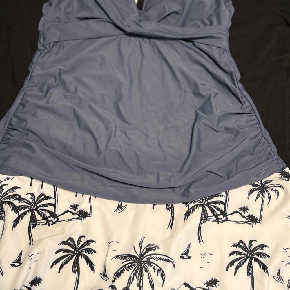 Blue and White Palm Tree Tankini